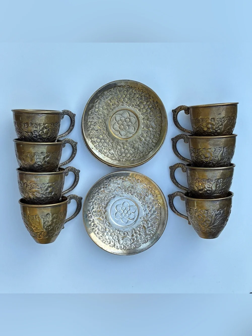 Vintage 16-Pc Solid Brass  Tea/Coffee  Sets Serve for 8